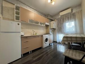 a kitchen with a white refrigerator and a dishwasher at Spacious 2 Bedroom Apartment in Iaşi