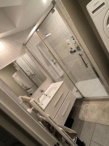 a bathroom with a sink and a mirror at Appartement Bellegarde in Bellegarde