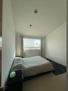 a bedroom with a large bed with a window at Alma Xoloitzcuintle in Hércules