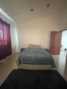 a bedroom with a large bed and a door at Alma Xoloitzcuintle in Hércules