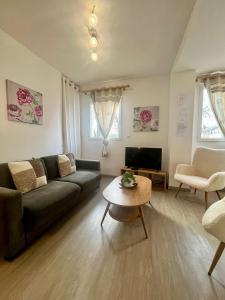 a living room with a couch and a table at gîte 65 m2 200 m gare t-g-v et fac 400 m centre-ville grand parking 250 places gratuit face au logement in Arras