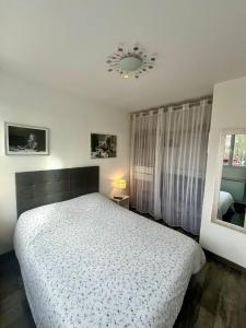 a bedroom with a bed and a mirror at gîte 65 m2 200 m gare t-g-v et fac 400 m centre-ville grand parking 250 places gratuit face au logement in Arras