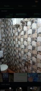 a bathroom with a shower curtain and a toilet at Blue Sapphire in Hinjewadi