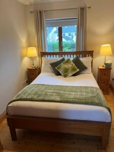 a bedroom with a bed with two lamps and a window at Oranhill Lodge Guesthouse in Oranmore