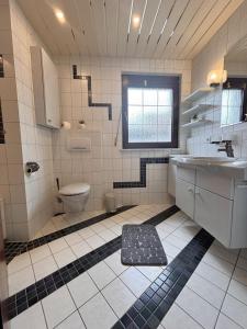 a bathroom with a toilet and a sink at Ferienwohnung Buronia 2 in Kaufbeuren