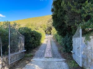 a stone path with a gate on a hill at Casa Alessia , il tuo angolo di pace a Nisporto in Nisporto