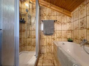a bathroom with a shower and a bath tub at Belvedere Solferino panoramic view in Campolongo