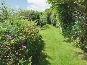 a path through a garden with flowers and trees at Heather Brae Lodge in Nancledra