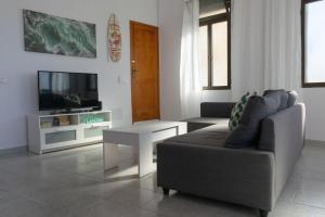 a living room with a couch and a tv at Apartamento en primera línea de la playa in Arinaga