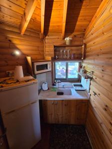 a small kitchen with a sink and a refrigerator at Among the cherry trees B&B 6 - Nahal Dan in Metulla