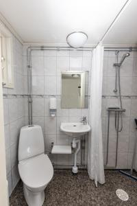 a bathroom with a toilet and a sink at GrebbestadFjorden stugor in Grebbestad