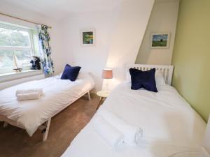 two twin beds in a room with a window at Lilly Cottage in Woodbridge