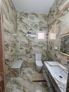 a marble bathroom with a toilet and a sink at Dar Lina in Tozeur +10 photos