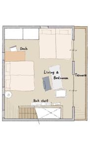 a floor plan of a kitchen and a living room at HIKE Hayama愛犬と過ごす葉山のマウンテンビュー大人定員4名 in Hayama