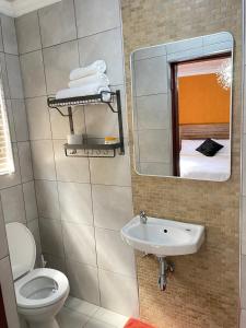 a bathroom with a toilet and a sink and a mirror at 26 Rubens apartments in Secunda +7 photos