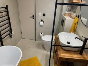 a bathroom with a white sink and a toilet at Angyalkert in Balatonszárszó +48 photos