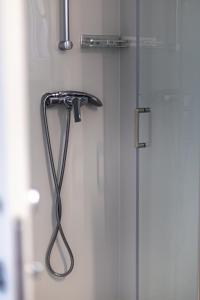 a shower with a shower head in a bathroom at Camp Panorama Plus with Pool in Drage +37 photos
