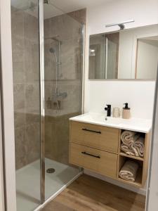 a bathroom with a shower and a sink at Charmant appartement moderne D in La Roche-sur-Yon