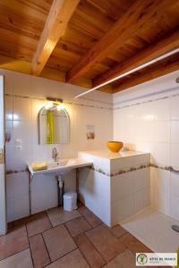 a bathroom with a sink and a mirror at Le Gîte de Saint Izaire in Saint-Izaire