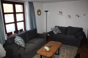 a living room with two couches and a coffee table at Kleine Auszeit Blumenthal in Ferdinandshof