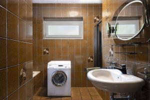 a bathroom with a sink and a washing machine at Panorama Apartments Semslach in Obervellach