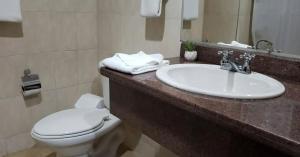 a bathroom with a white sink and a toilet at Gran Hotel CCP Suites in Maturín
