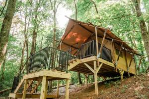 a tree house in the middle of the forest at GlampKnox Canvas Campground - Tree Solo in Knoxville