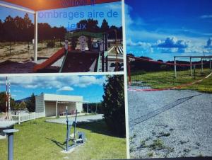 a collage of four pictures of a playground at Mobil home YANN in Sainte-Croix-de-Verdon +3 photos