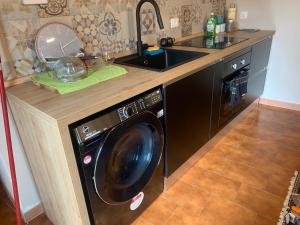 a kitchen with a washing machine and a sink at Oasi di pace in Romano Canavese