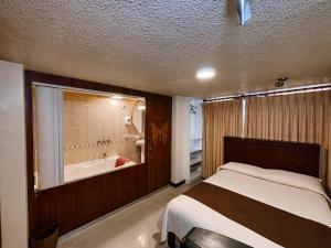 ein Schlafzimmer mit Bett und Badewanne in der Unterkunft Hotel Señorial in Ambato + 22 Fotos