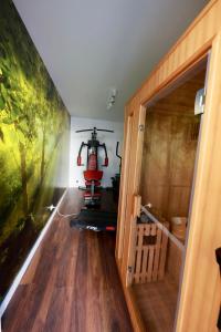 a room with a room with a helicopter on the wall at Mini Villa d'Exception avec Piscine Jacuzzi Sauna et Home Cinema Privés in La Baule