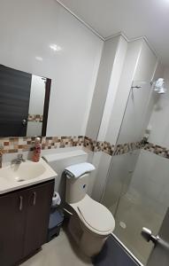 a bathroom with a toilet and a sink at hermoso apartasuite con la mejor ubicación in Cartago +18 photos