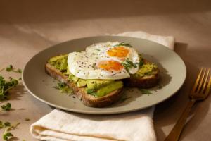 a plate with an egg on a piece of toast at Hotel Ambala Bogota Colonial in Bogotá