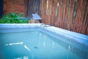 a swimming pool in front of a wooden fence at De Dek Venue & Accommodation in Guthrie