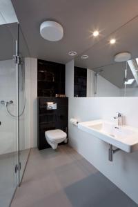 a bathroom with a toilet, sink, and shower at Hotel Witkowski in Warsaw