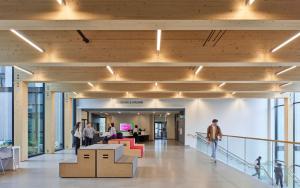 a view of the lobby of a building at The Simon at Simon Fraser University in Burnaby