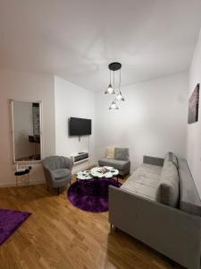 a living room with a couch and a tv at Stan na dan Lana in Vranješ