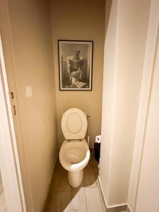 a bathroom with a toilet with a picture on the wall at Centre ville - Houilles in Houilles