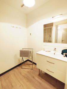 a bathroom with a sink and a mirror at Les Gîtes d'Altaïr - La Petite Ourse in Tarascon-sur-Ariège +11 photos