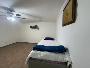 a bed in a room with a ceiling fan at House in Monterrey Nuevo León in Monterrey