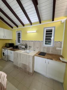 a kitchen with a sink and a counter top at Bungalow Cécilia in Petit-Bourg