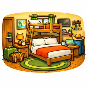 a cartoon of a bedroom with a bunk bed at Hostal de prueba GHPro in Rancho Alamo Bonito