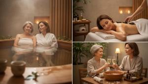 a group of women sitting in a bath tub at Hotel e Spa Provençal in Canela