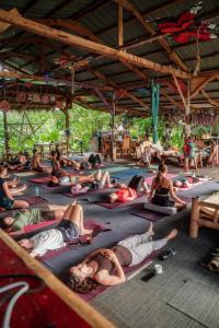 a group of people doing yoga in a pavilion at Wonderland in Siquijor