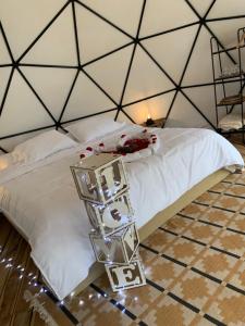 a room with a bed in a tent at AWA ECO GlAMPING SPA in Villa de Leyva +12 photos