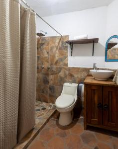 a bathroom with a toilet and a sink at Cabaña El Sitio in Huasca de Ocampo