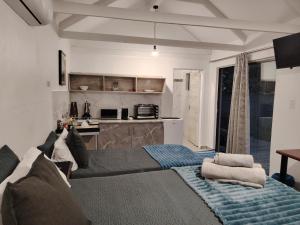 a living room with a couch and a kitchen at Aloe Haven in Lichtenburg +41 photos