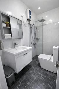 a bathroom with a sink and a toilet and a shower at Kandy Royal Resort in Kandy
