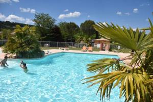 a group of people swimming in a large swimming pool at Lodge in Joyeuse
