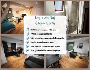 a collage of pictures of a living room with a sign at Le Nid Beauvaisien in Beauvais